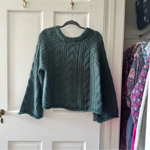 Bell Sleeve Green Cable Knit Sweater XL